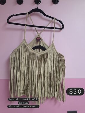 Rock & Roll Denim Women's Tan Fringe Tank Top